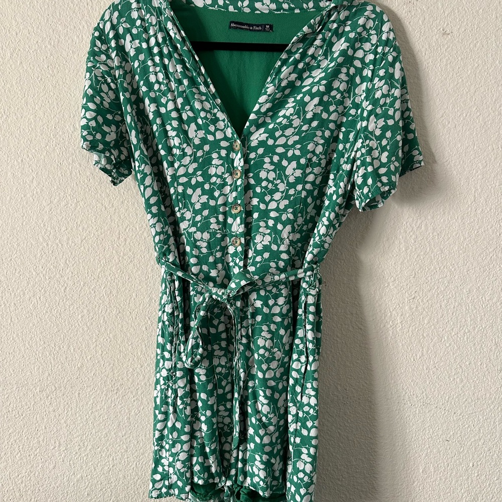 Abercrombie & Fitch Green and White Leaf Print Romper
